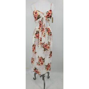 New Flynn Skye Faith Midi Dress Women Small White Chiffon Floral Tie Front